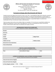 Document preview: Formulario De Queja Sobre Discriminacion Del Titulo Vi - Tennessee (Spanish)