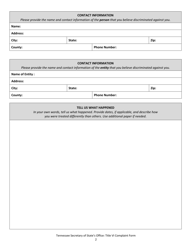 Title VI Discrimination Complaint Form - Tennessee, Page 2