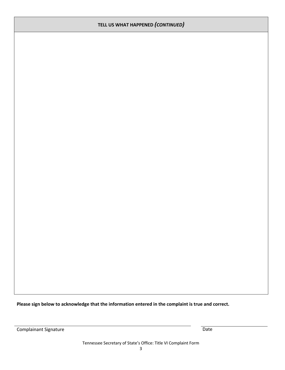 Title VI Discrimination Complaint Form - Tennessee, Page 3
