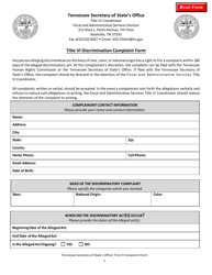 Document preview: Title VI Discrimination Complaint Form - Tennessee