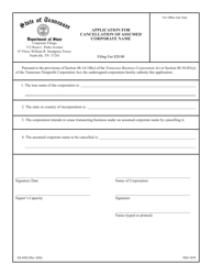 Document preview: Form SS-4405 Application for Cancellation of Assumed Corporate Name - Tennessee