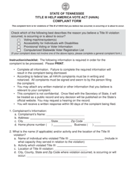 Document preview: Form SS-3075 Title Iii Help America Vote Act (Hava) Complaint Form - Tennessee