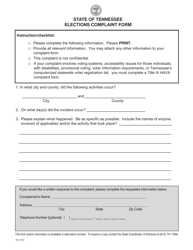 Document preview: Form SS-3074 Elections Complaint Form - Tennessee