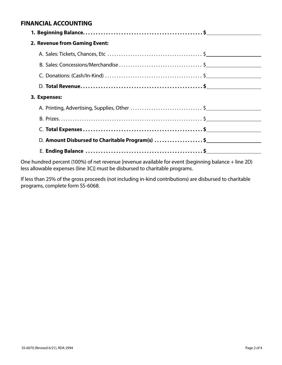 Form SS-6070 Annual Event Financial Accounting Report for Events Less Than $5,000 - Tennessee, Page 2