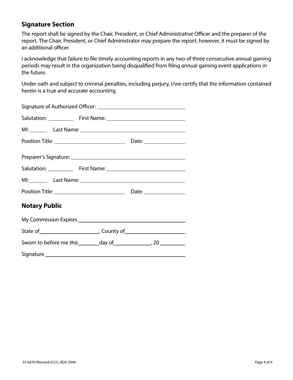 Form SS-6070 Annual Event Financial Accounting Report for Events Less Than $5,000 - Tennessee, Page 4