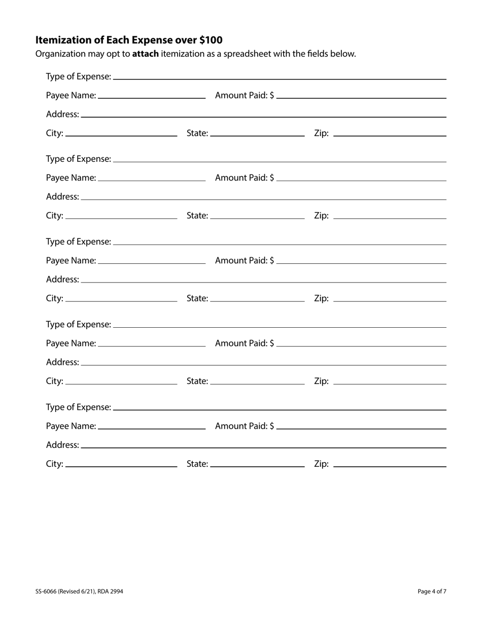 Form SS-6066 Annual Event Financial Accounting Report for Events More Than $5,000 - Tennessee, Page 4
