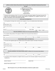 Document preview: Form SS-9401 Application for Litigation Financier Sole Proprietor Registration - Tennessee