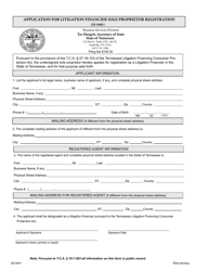 Form SS-9401 &quot;Application for Litigation Financier Sole Proprietor Registration&quot; - Tennessee