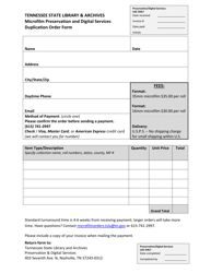 Document preview: Microfilm Preservation and Digital Services Duplication Order Form - Tennessee