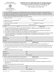 Form SS-3041 &quot;Certificate of Restoration of Voting Rights for Persons Convicted of a Felony on or After May 18, 1981&quot; - Tennessee