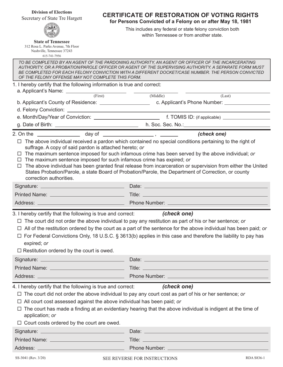 Form SS-3041 - Fill Out, Sign Online and Download Printable PDF ...