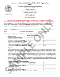 Document preview: Form SS-6002 Summary of Financial Activities of a Charitable Organization for 990ez - Sample - Tennessee