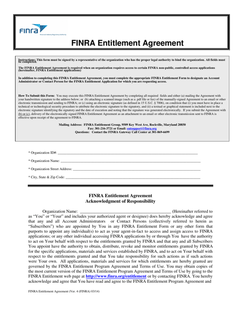 FiNRA Entitlement Agreement Download Pdf