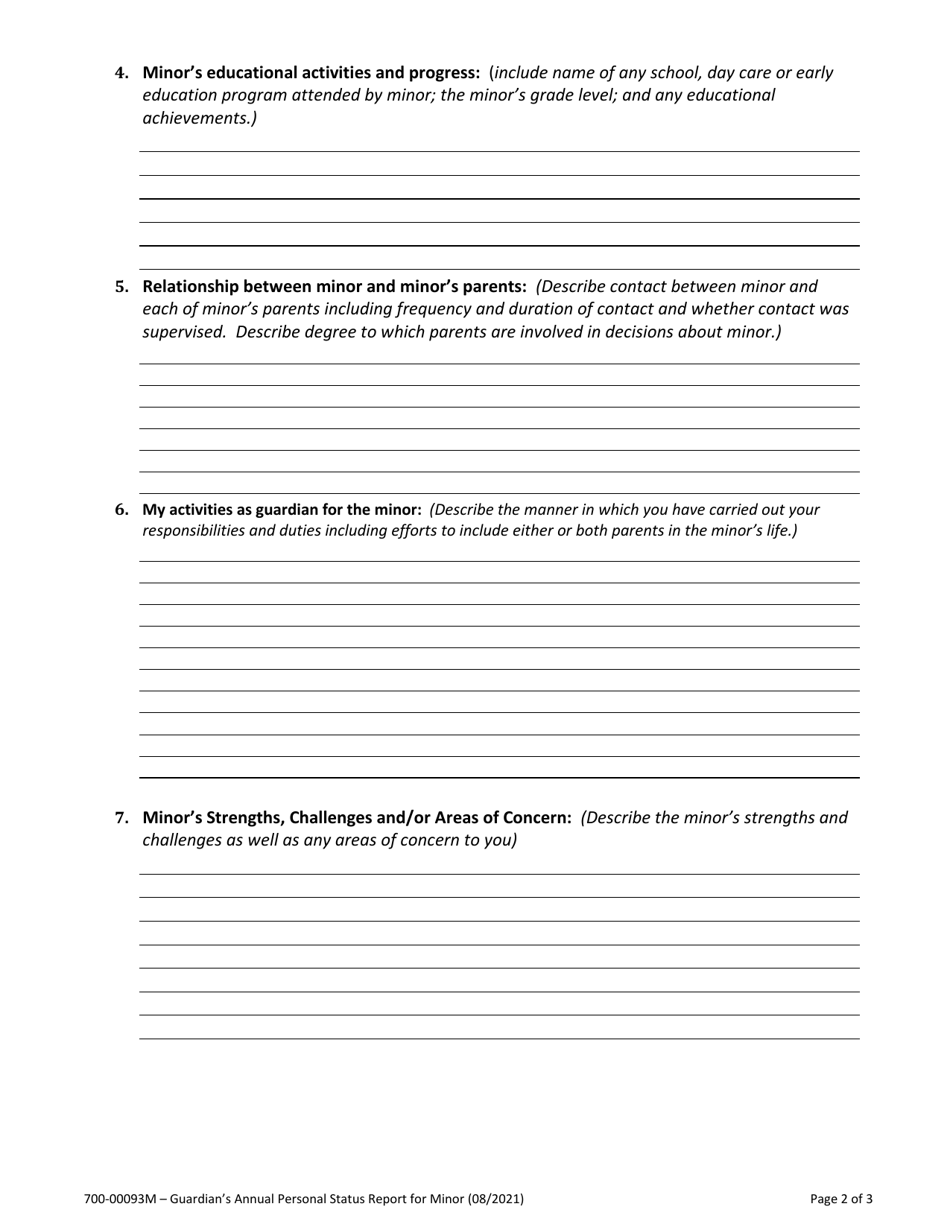 Form 700-00093M Guardians Annual Personal Status Report for Minor - Vermont, Page 2