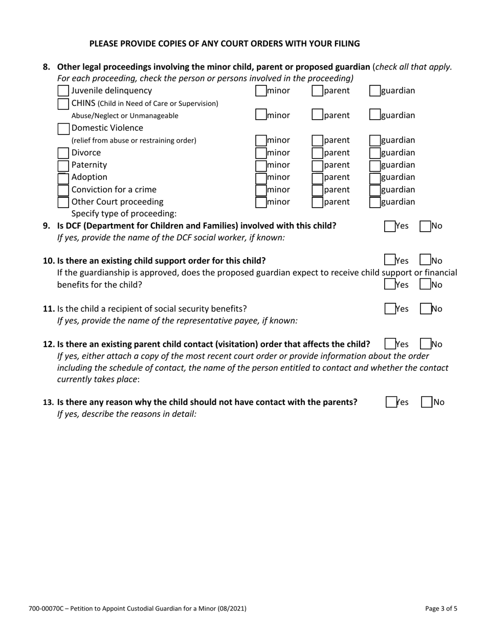 Form 700-00070C Petition to Appoint Custodial Guardian for a Minor - Vermont, Page 3