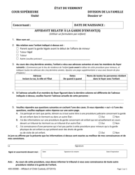 Document preview: Form 400-00088 Affidavit of Child Custody - Vermont (French)