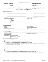 Document preview: Formulario 400-00851 Deseo Continuar Con La Demanda De Alejamiento Por Maltrato/Negligencia/Explotacion - Vermont (Spanish)