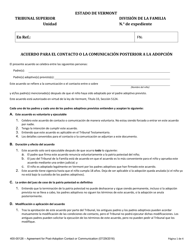 Document preview: Formulario 400-00126 Acuerdo Para El Contacto O La Comunicacion Posterior a La Adopcion - Vermont (Spanish)