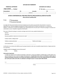 Document preview: Formulario 400-00854 Aviso Confidencial Por Maltrato/Negligencia/Explotacion - Vermont (Spanish)