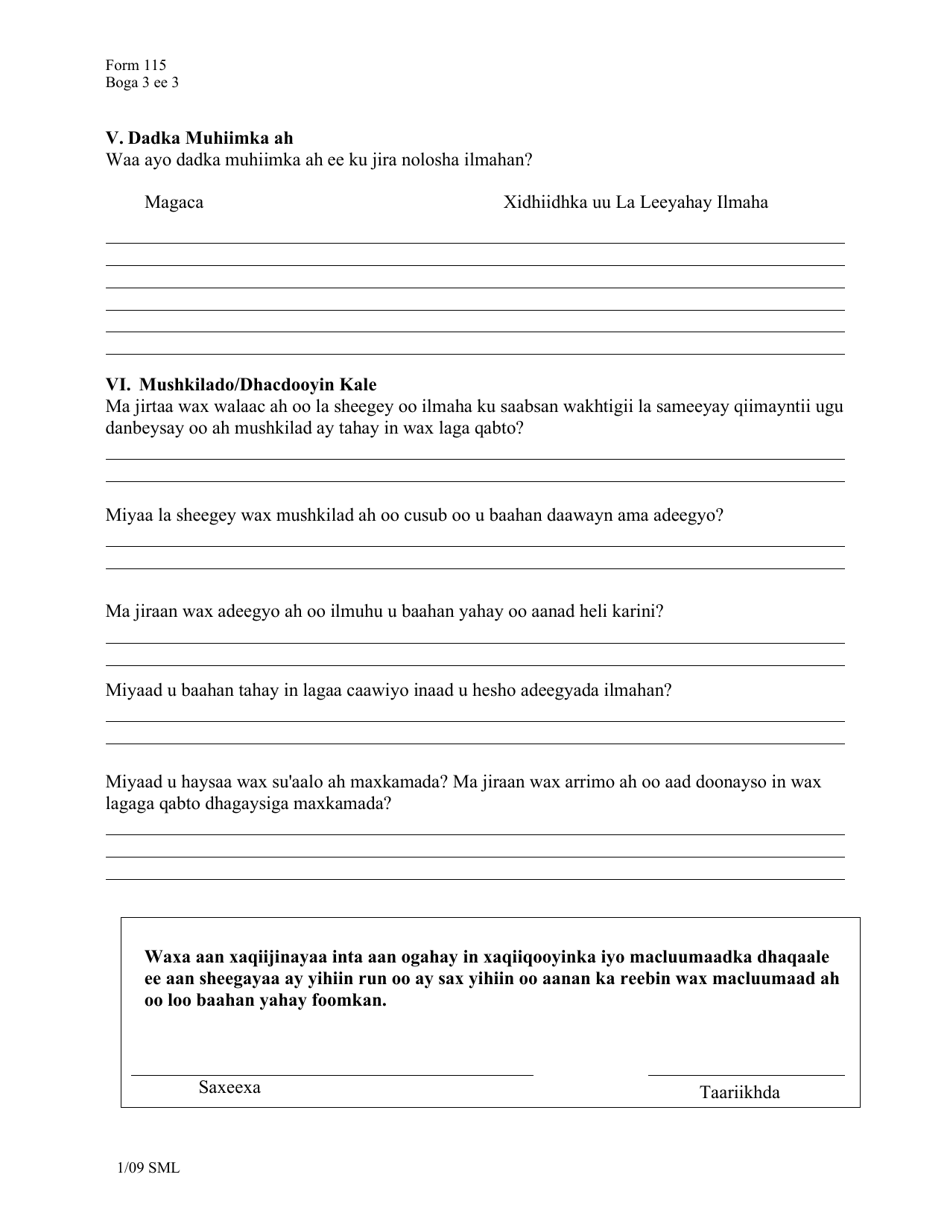 Form 115 Periodic Review Report - Vermont (Somali), Page 3