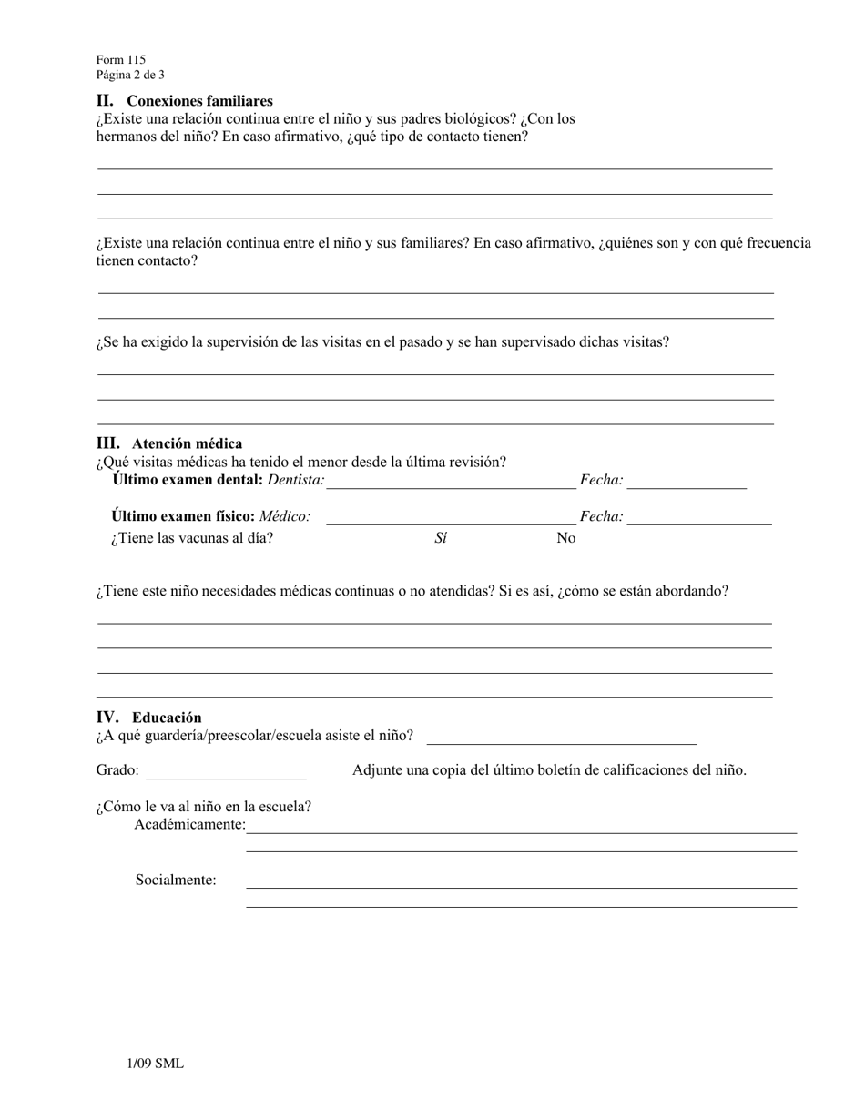 Formulario 115 Informe De Revision Periodica - Vermont (Spanish), Page 2