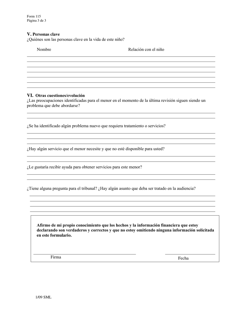 Formulario 115 Informe De Revision Periodica - Vermont (Spanish), Page 3