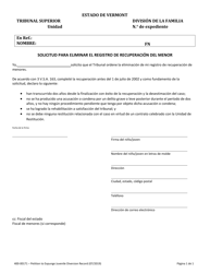 Document preview: Formulario 400-00171 Solicitud Para Eliminar El Registro De Recuperacion Del Menor - Vermont (Spanish)