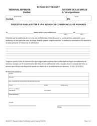 Document preview: Formulario 400-00127 Solicitud Para Asistir a Una Audiencia Confidencial De Menores - Vermont (Spanish)