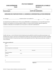 Document preview: Form 400-00127 Request to Attend Confidential Juvenile Hearing - Vermont (French)