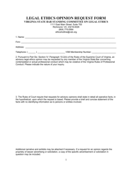 Document preview: Legal Ethics Opinion Request Form - Virginia