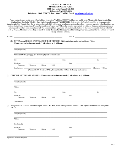 Address Update Form - Virginia