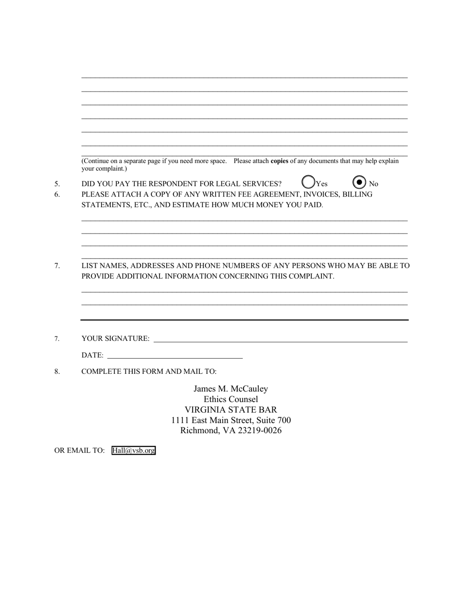 Virginia Complaint Of The Unauthorized Practice Of Law Fill Out Sign Online And Download Pdf 1946