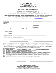 Document preview: Form 2 Certification of Attendance - Virginia