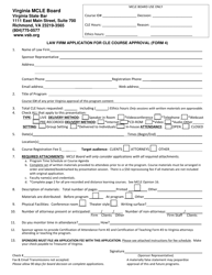 Form 4 &quot;Law Firm Application for Cle Course Approval&quot; - Virginia