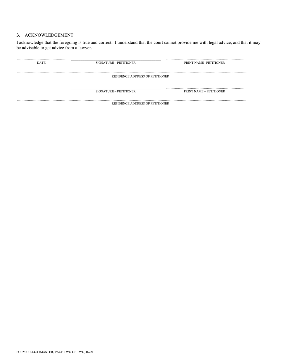 Form CC-1421 Petition for Proceeding in a No-Fault Divorce Without Payment of Fees or Costs - Virginia, Page 2
