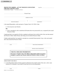 Document preview: Form CC-1395(A) Protective Order - Act of Violence Conviction Firearm Certification - Virginia
