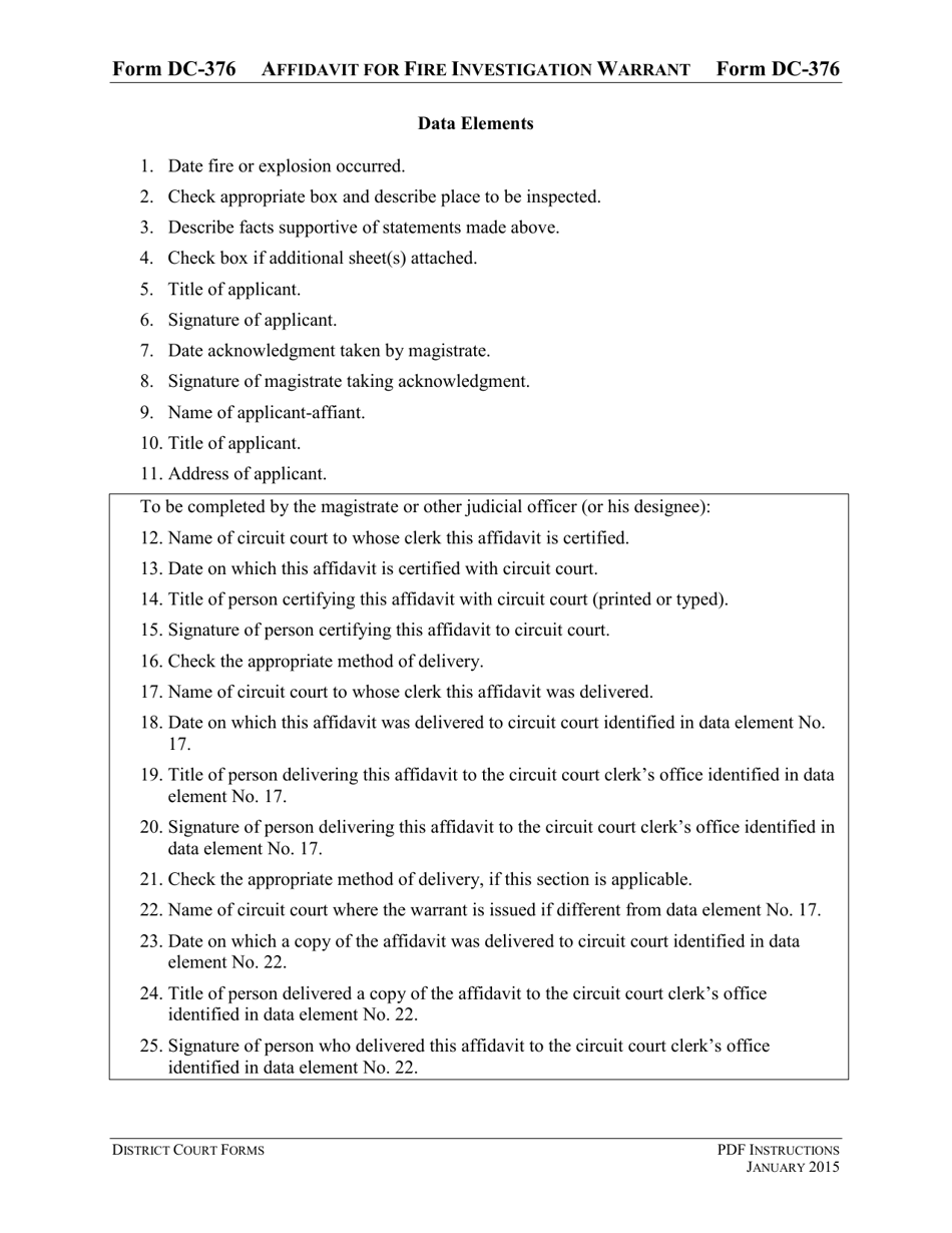 Instructions for Form DC-376 Affidavit for Fire Investigation Warrant - Virginia, Page 3