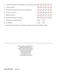 Form ADR-1009 Judicial Settlement Conference Exit Survey - Virginia, Page 2