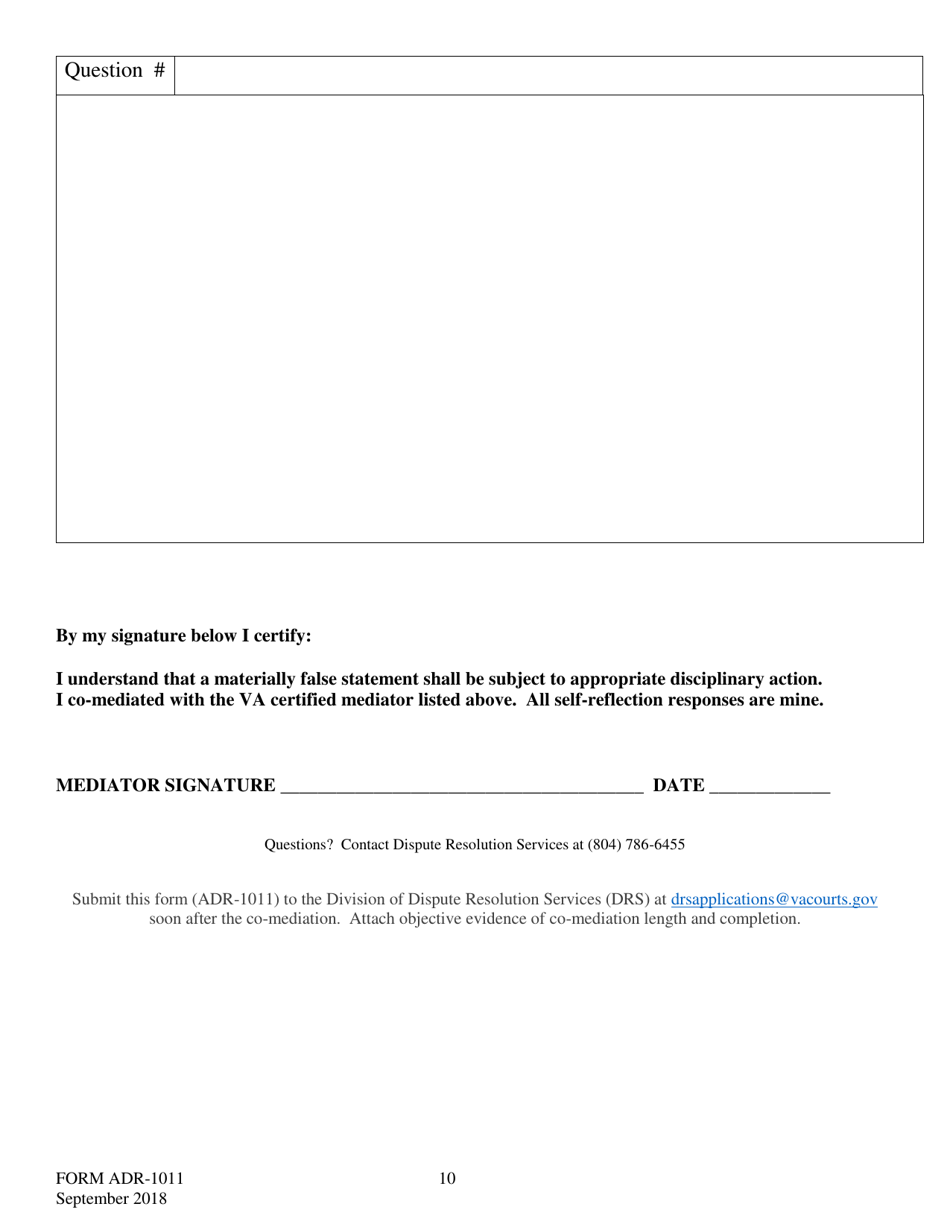 Form ADR-1011 Mediator Self-reflection - Request for Cme - Virginia, Page 10