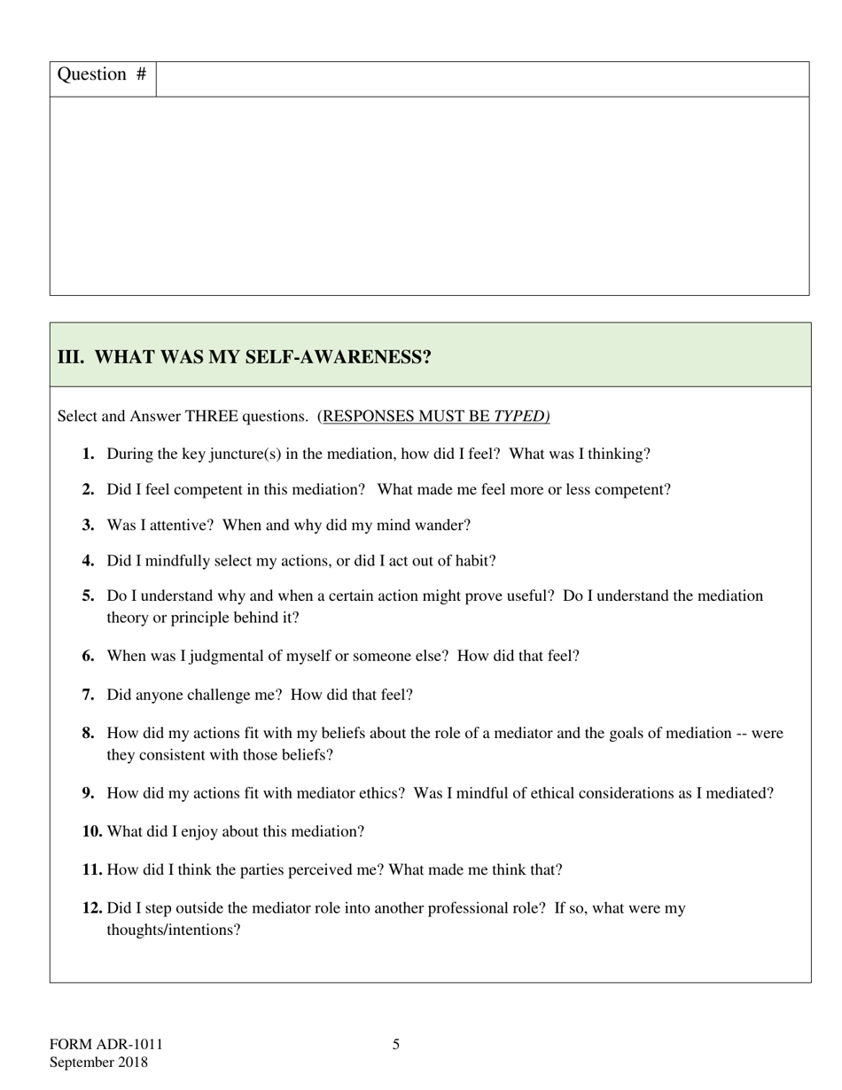 Form ADR-1011 Mediator Self-reflection - Request for Cme - Virginia, Page 5