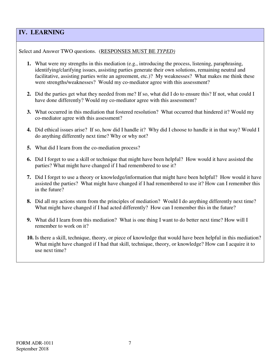 Form ADR-1011 Mediator Self-reflection - Request for Cme - Virginia, Page 7