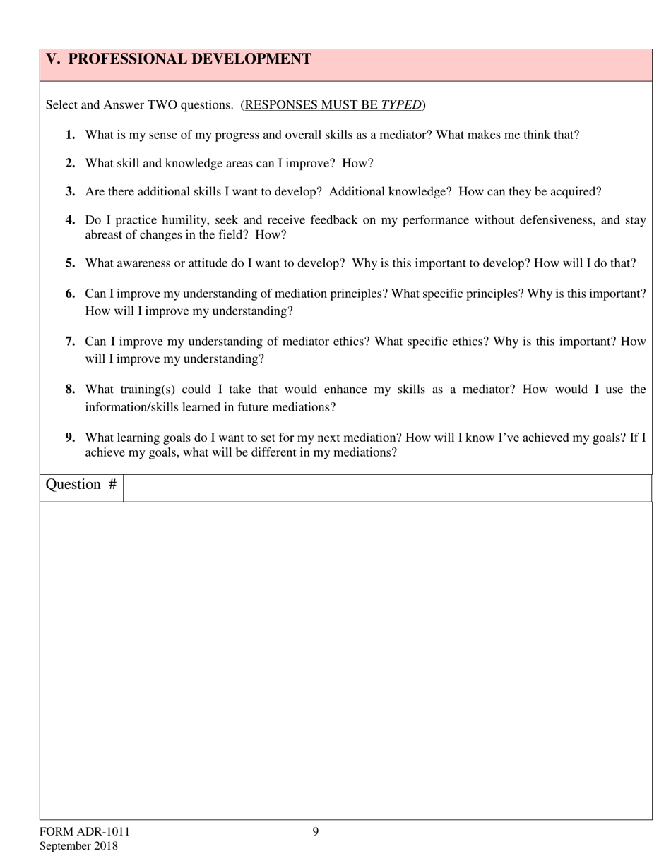 Form ADR-1011 Mediator Self-reflection - Request for Cme - Virginia, Page 9