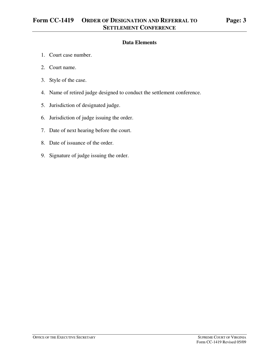 Instructions for Form CC-1419 Order of Designation and Referral to Settlement Conference - Virginia, Page 3