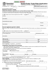 Form F1276 &quot;Dealer/Trailer Trade Plate Application&quot; - Queensland, Australia