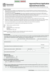 Document preview: Form F1855 Approved Person Application - Approved Person Scheme - Queensland, Australia
