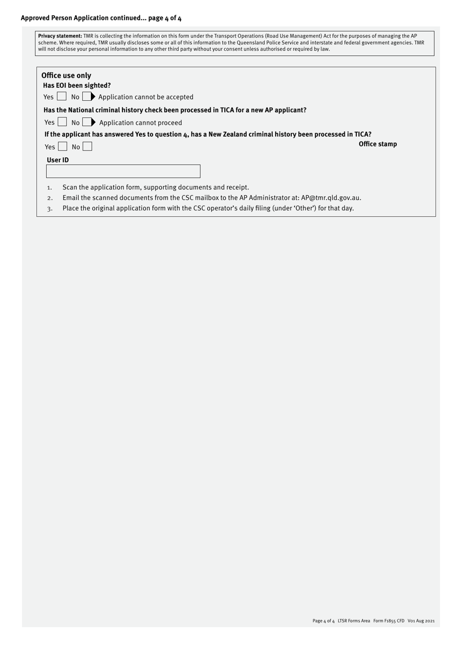 Form F1855 Approved Person Application - Approved Person Scheme - Queensland, Australia, Page 4