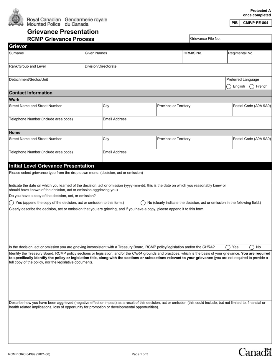 Form RCMP GRC6439 Grievance Presentation - Canada, Page 3