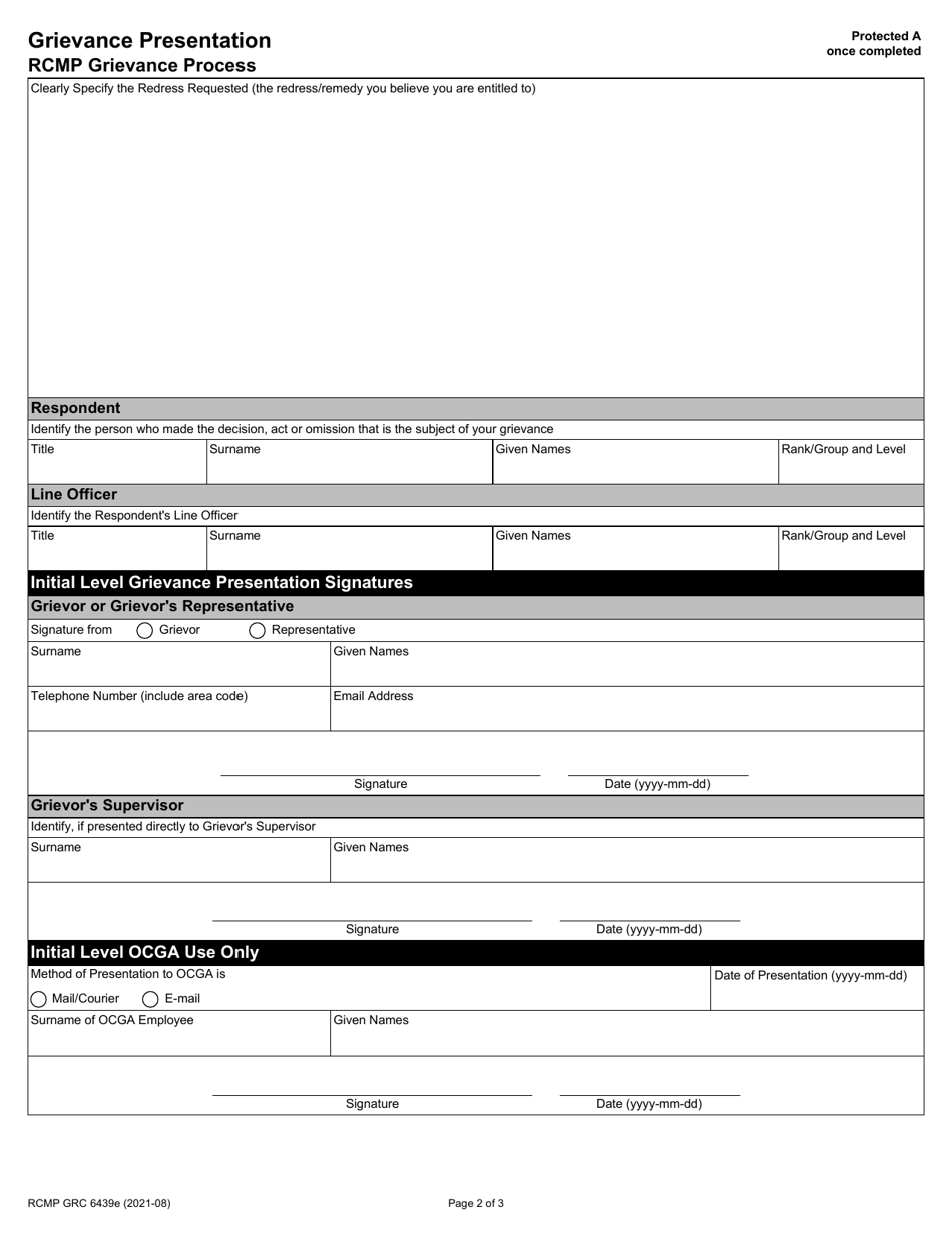 Form RCMP GRC6439 Download Fillable PDF or Fill Online Grievance ...