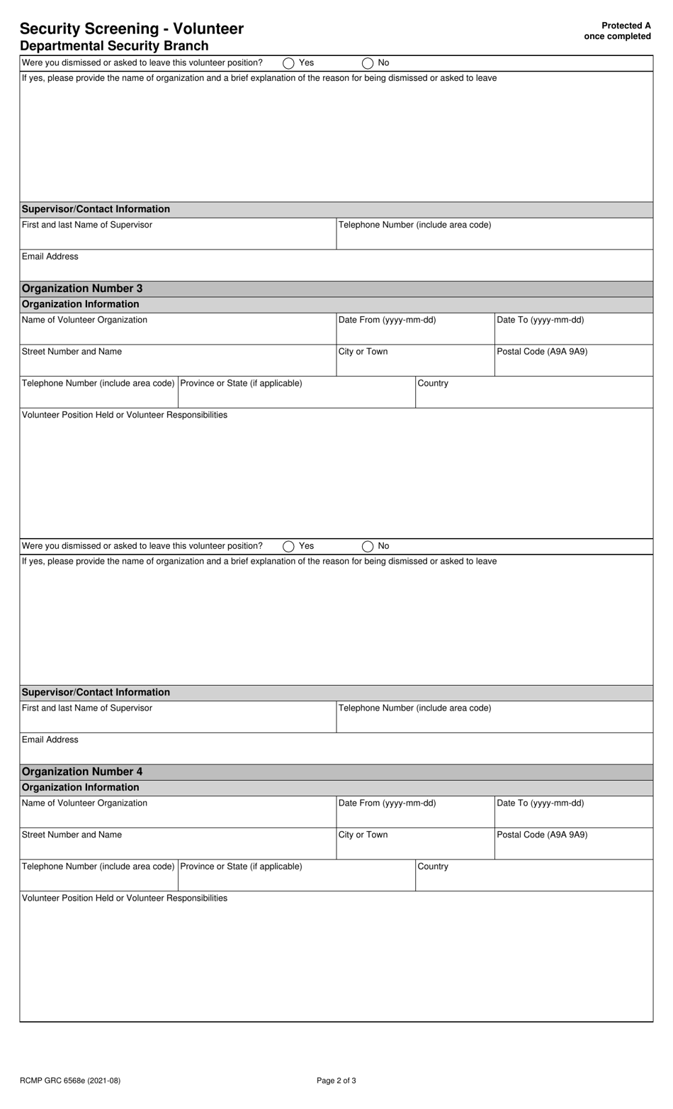 Form RCMP GRC6568 Security Screening - Volunteer - Canada, Page 2