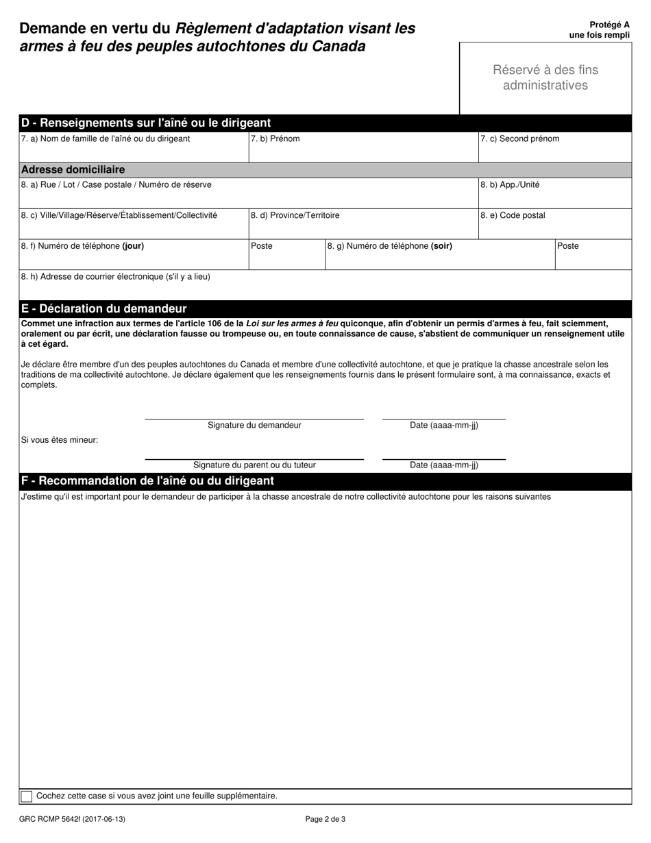 Forme GRC RCMP5642 Demande En Vertu Du Reglement Dadaptation Visant Les Armes a Feu DES Peuples Autochtones Du Canada - Canada (French), Page 4